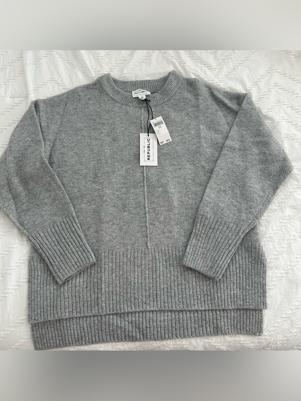 For the Republic Women’s Wool Blend Split Hem Crew Neck Sweater Gray XL $88 NEW